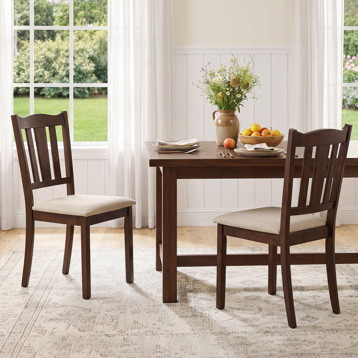 Set of 2 Wooden Dining Chair with Hollow Back and Soft-padded Cushion-Walnut-Dining Chairs-DECOROLALA