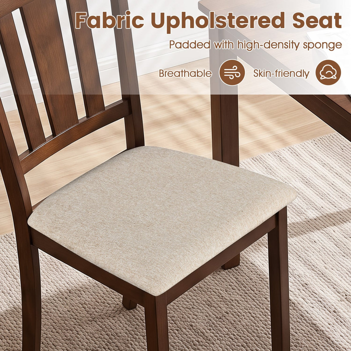 Set of 2 Wooden Dining Chair with Hollow Back and Soft-padded Cushion-Walnut-Dining Chairs-DECOROLALA