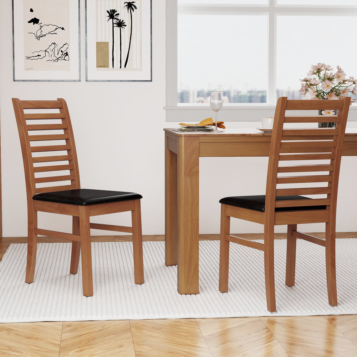 Set of 2 Wooden Dining Chair with Rubber Wood Legs for Living Room-Brown-Dining Chairs-DECOROLALA