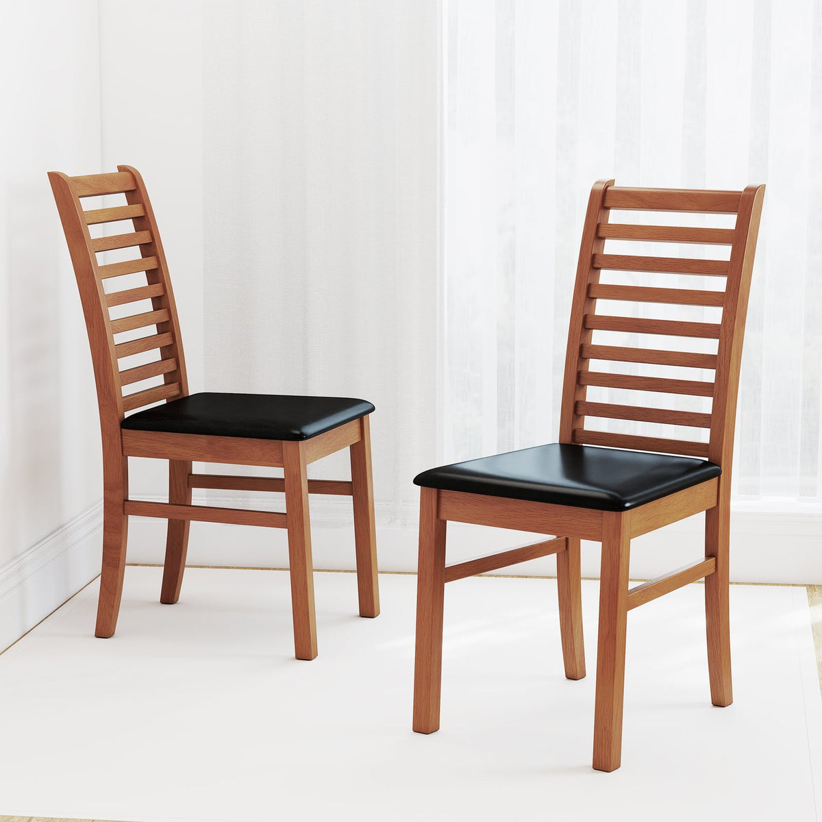 Set of 2 Wooden Dining Chair with Rubber Wood Legs for Living Room-Brown-Dining Chairs-DECOROLALA