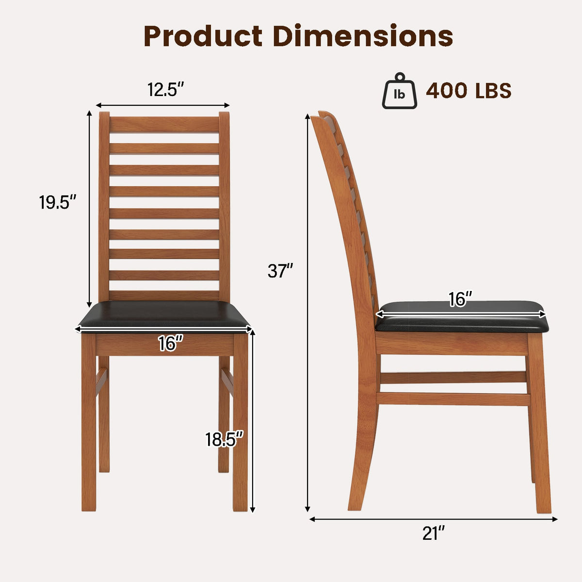 Set of 2 Wooden Dining Chair with Rubber Wood Legs for Living Room-Brown-Dining Chairs-DECOROLALA