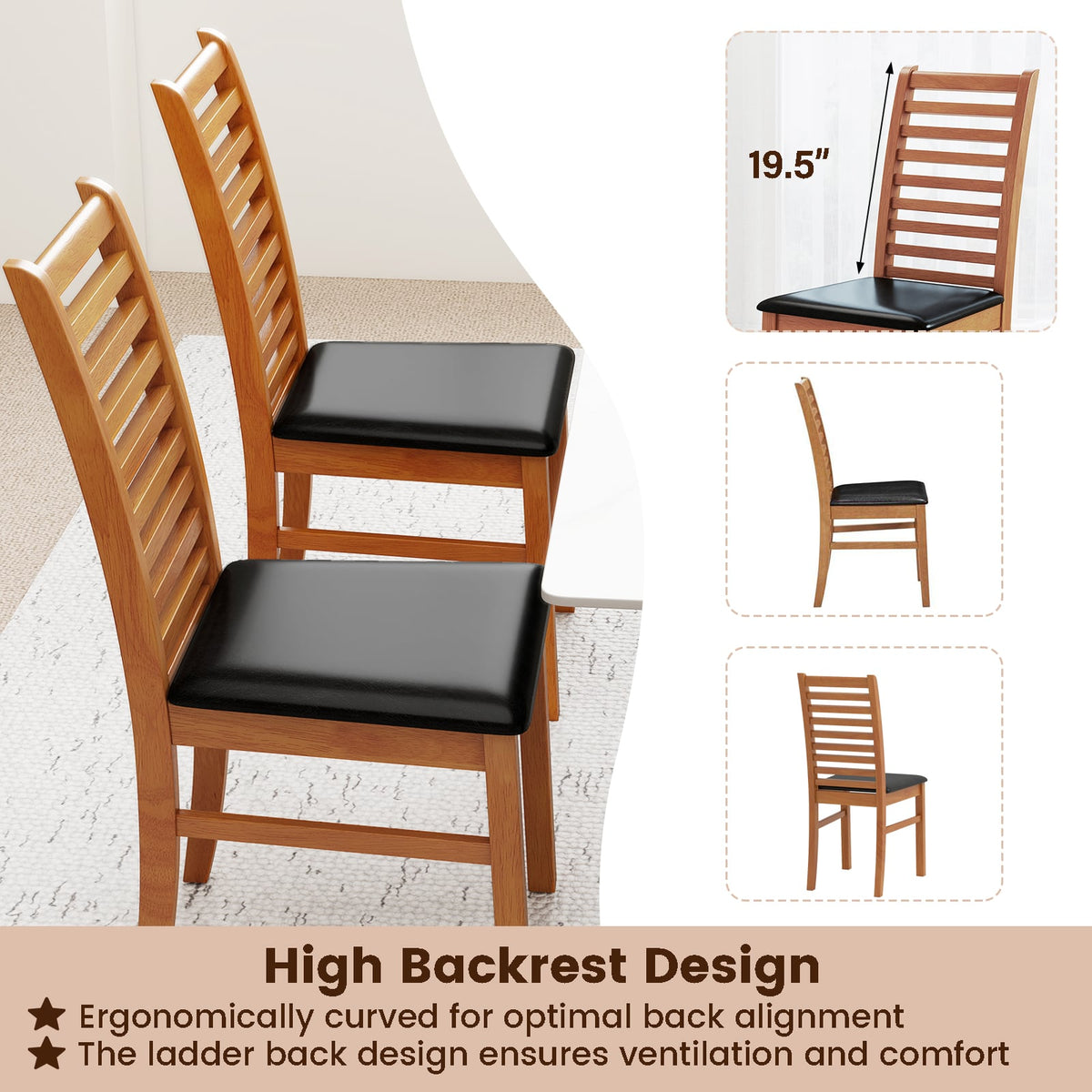 Set of 2 Wooden Dining Chair with Rubber Wood Legs for Living Room-Brown-Dining Chairs-DECOROLALA