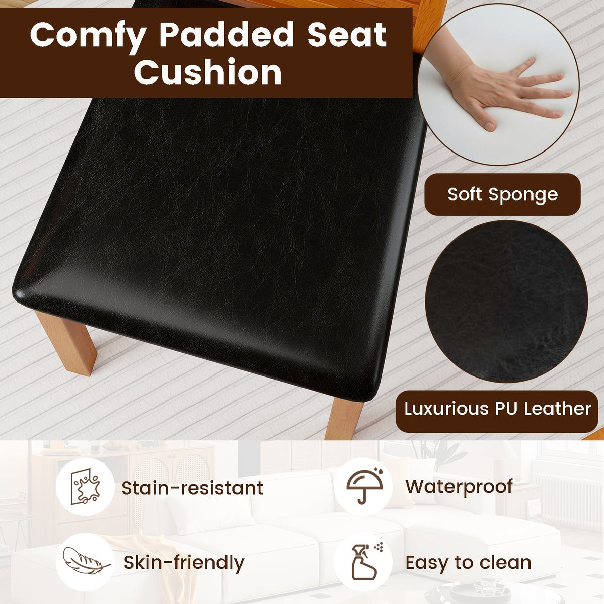 Set of 2 Wooden Dining Chair with Rubber Wood Legs for Living Room-Brown-Dining Chairs-DECOROLALA
