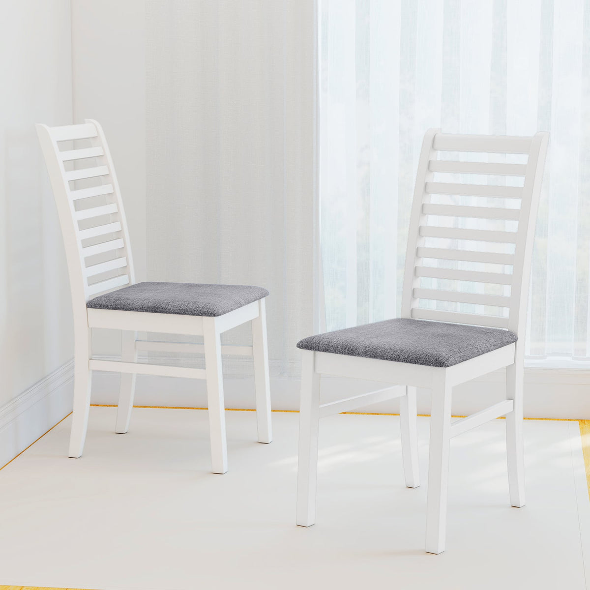 Set of 2 Wooden Dining Chair with Rubber Wood Legs for Living Room-White-Dining Chairs-DECOROLALA