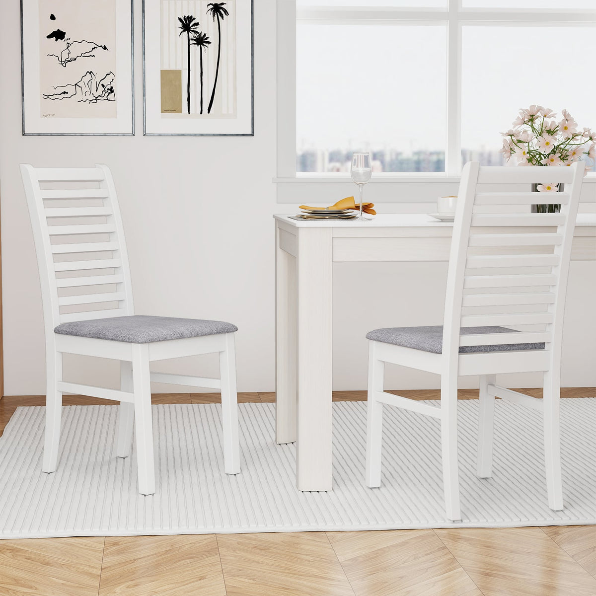 Set of 2 Wooden Dining Chair with Rubber Wood Legs for Living Room-White-Dining Chairs-DECOROLALA