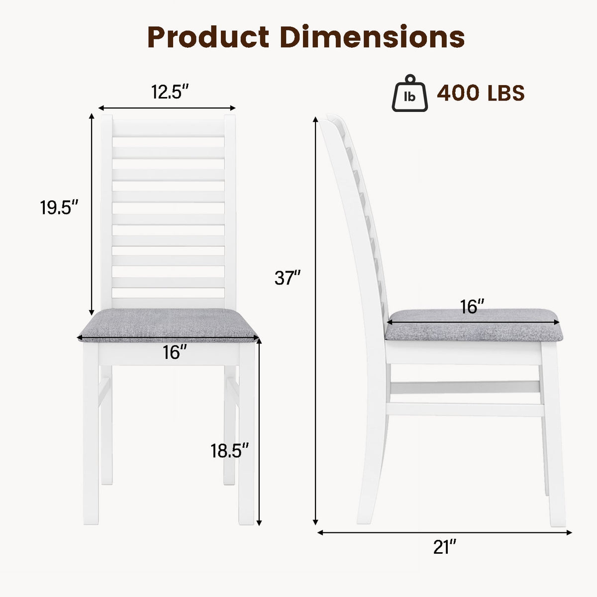 Set of 2 Wooden Dining Chair with Rubber Wood Legs for Living Room-White-Dining Chairs-DECOROLALA