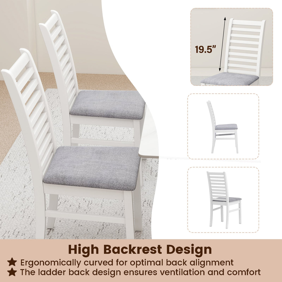 Set of 2 Wooden Dining Chair with Rubber Wood Legs for Living Room-White-Dining Chairs-DECOROLALA