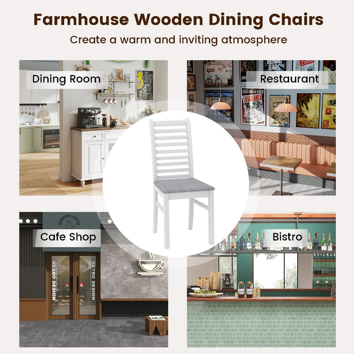 Set of 2 Wooden Dining Chair with Rubber Wood Legs for Living Room-White-Dining Chairs-DECOROLALA
