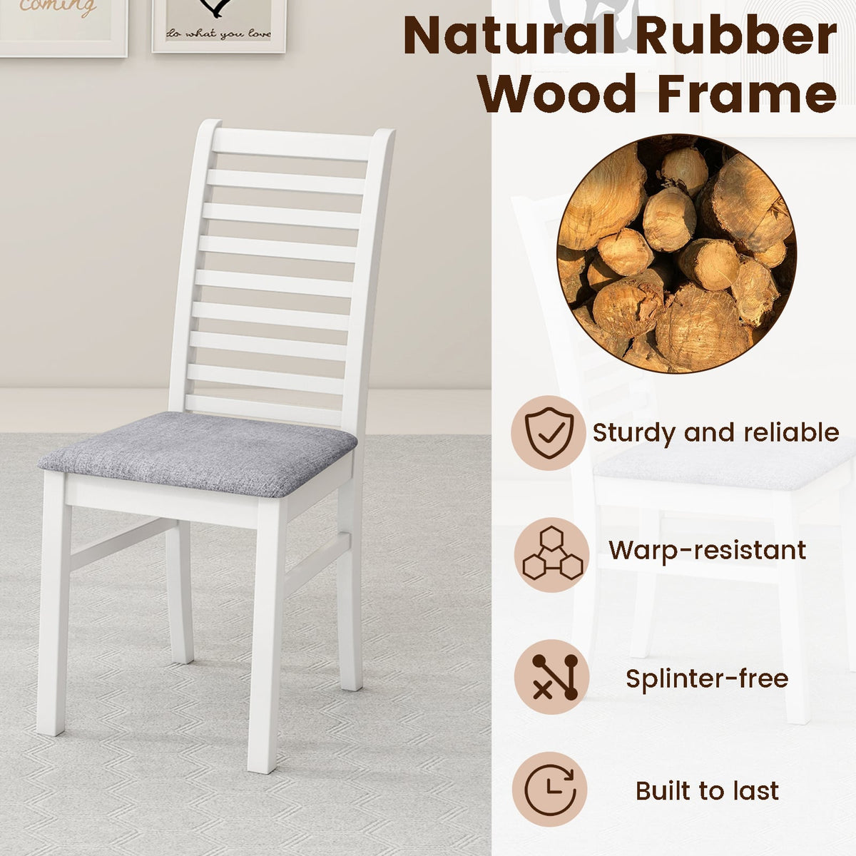 Set of 2 Wooden Dining Chair with Rubber Wood Legs for Living Room-White-Dining Chairs-DECOROLALA