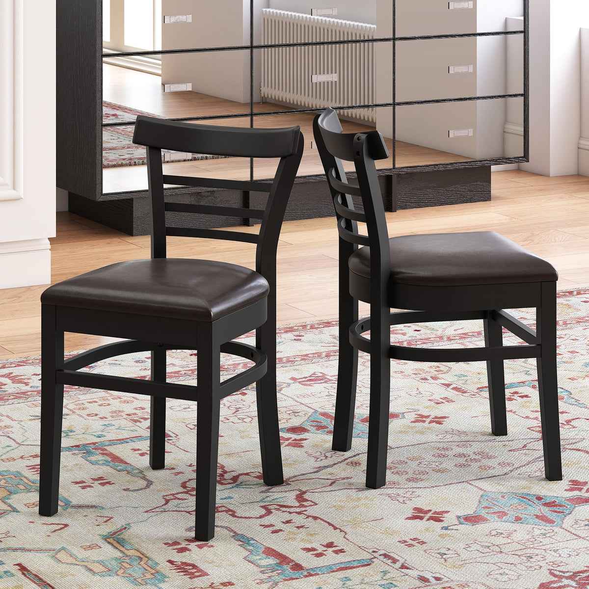 Set of 2 Wooden Dining Chair with Rubber Wood Legs for Restaurant-Black-Dining Chairs-DECOROLALA