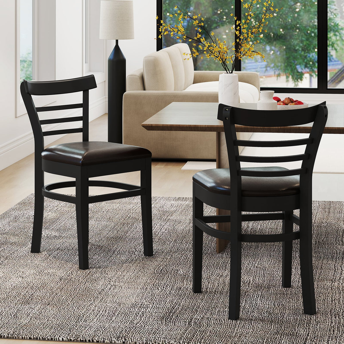 Set of 2 Wooden Dining Chair with Rubber Wood Legs for Restaurant-Black-Dining Chairs-DECOROLALA