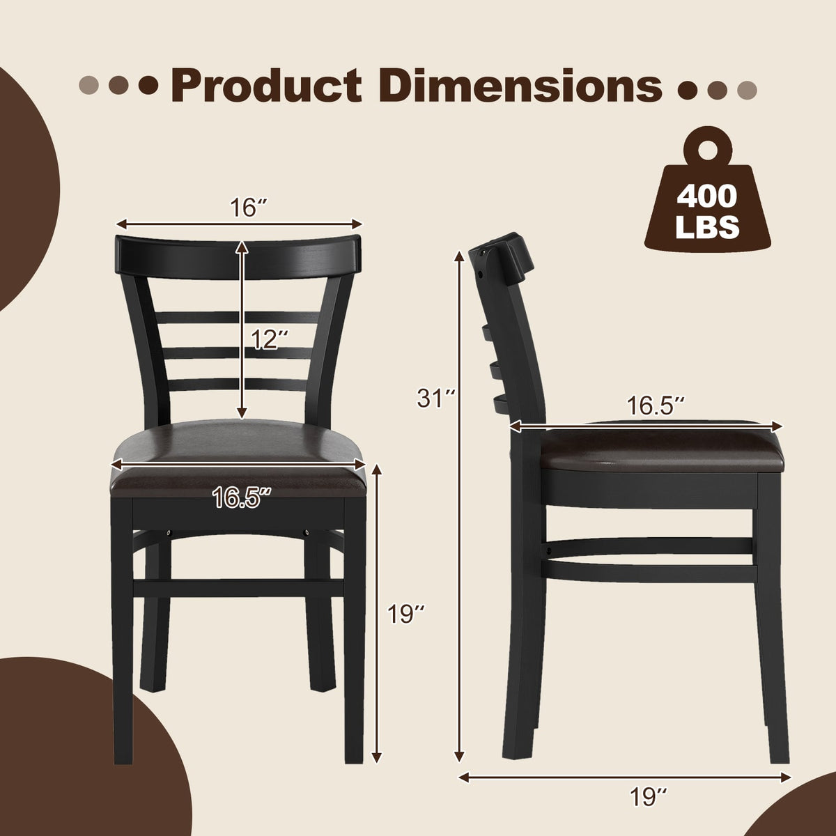 Set of 2 Wooden Dining Chair with Rubber Wood Legs for Restaurant-Black-Dining Chairs-DECOROLALA