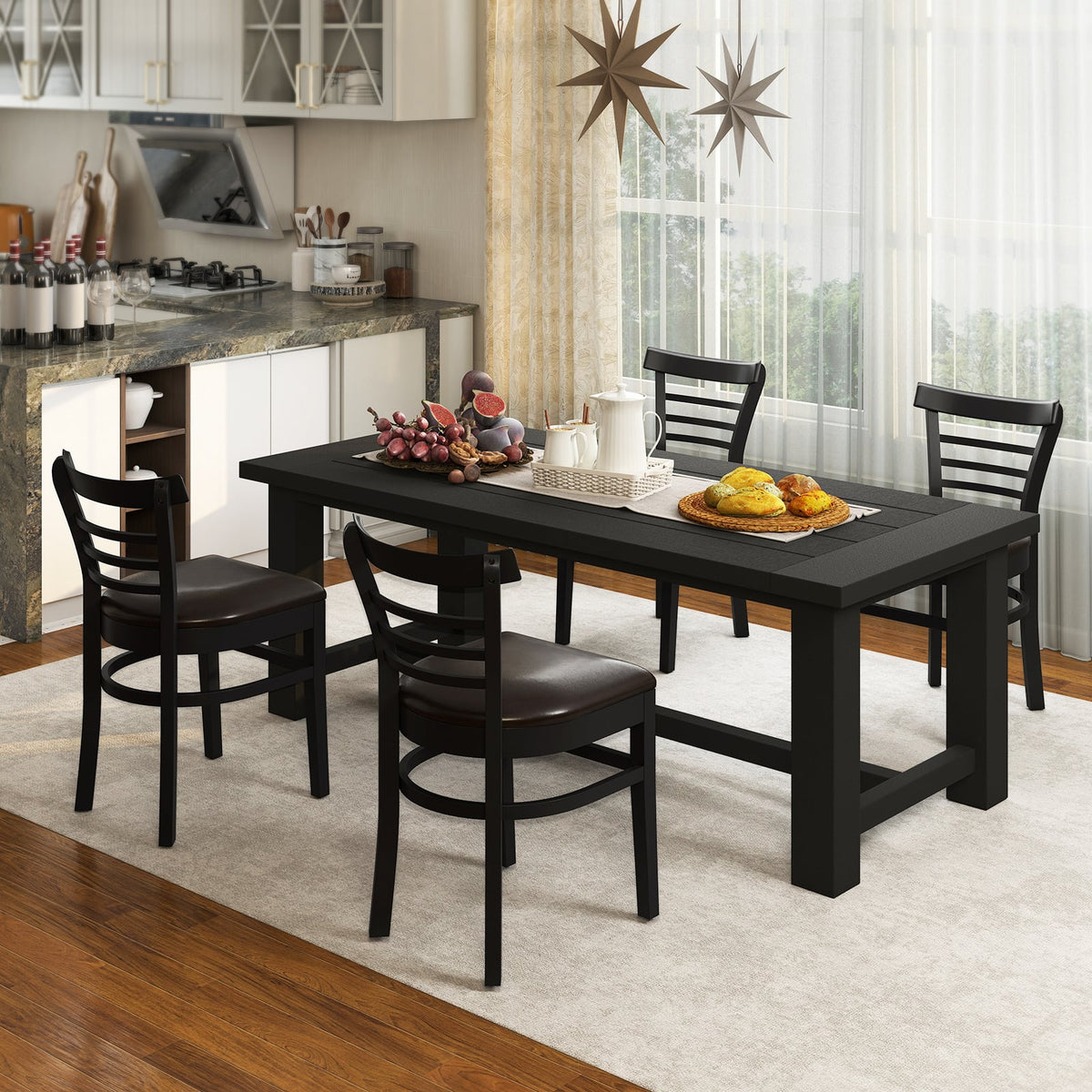 Set of 2 Wooden Dining Chair with Rubber Wood Legs for Restaurant-Black-Dining Chairs-DECOROLALA