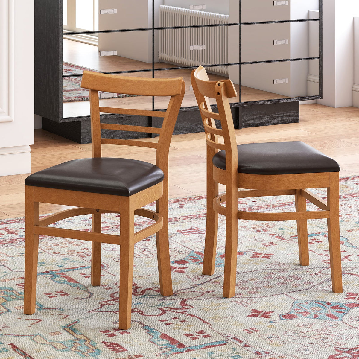 Set of 2 Wooden Dining Chair with Rubber Wood Legs for Restaurant-Brown-Dining Chairs-DECOROLALA