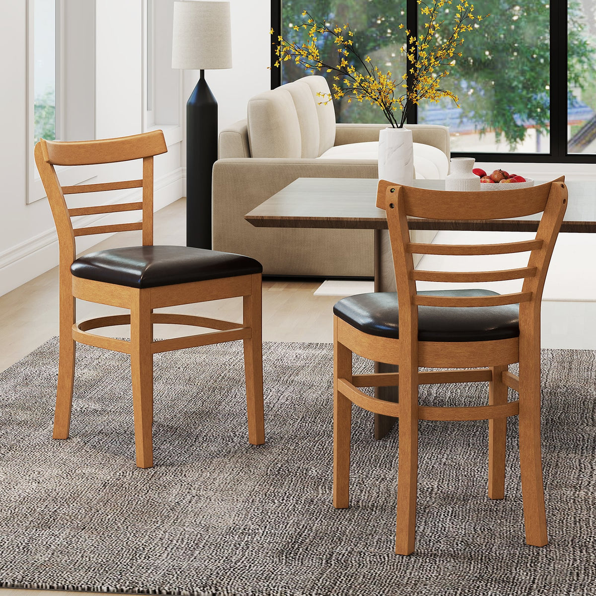 Set of 2 Wooden Dining Chair with Rubber Wood Legs for Restaurant-Brown-Dining Chairs-DECOROLALA