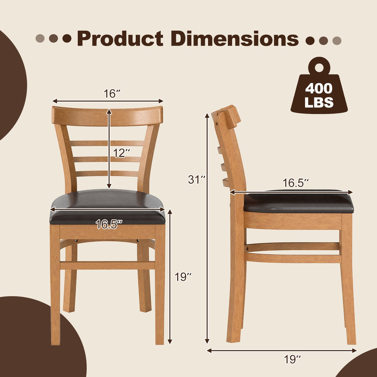 Set of 2 Wooden Dining Chair with Rubber Wood Legs for Restaurant-Brown-Dining Chairs-DECOROLALA