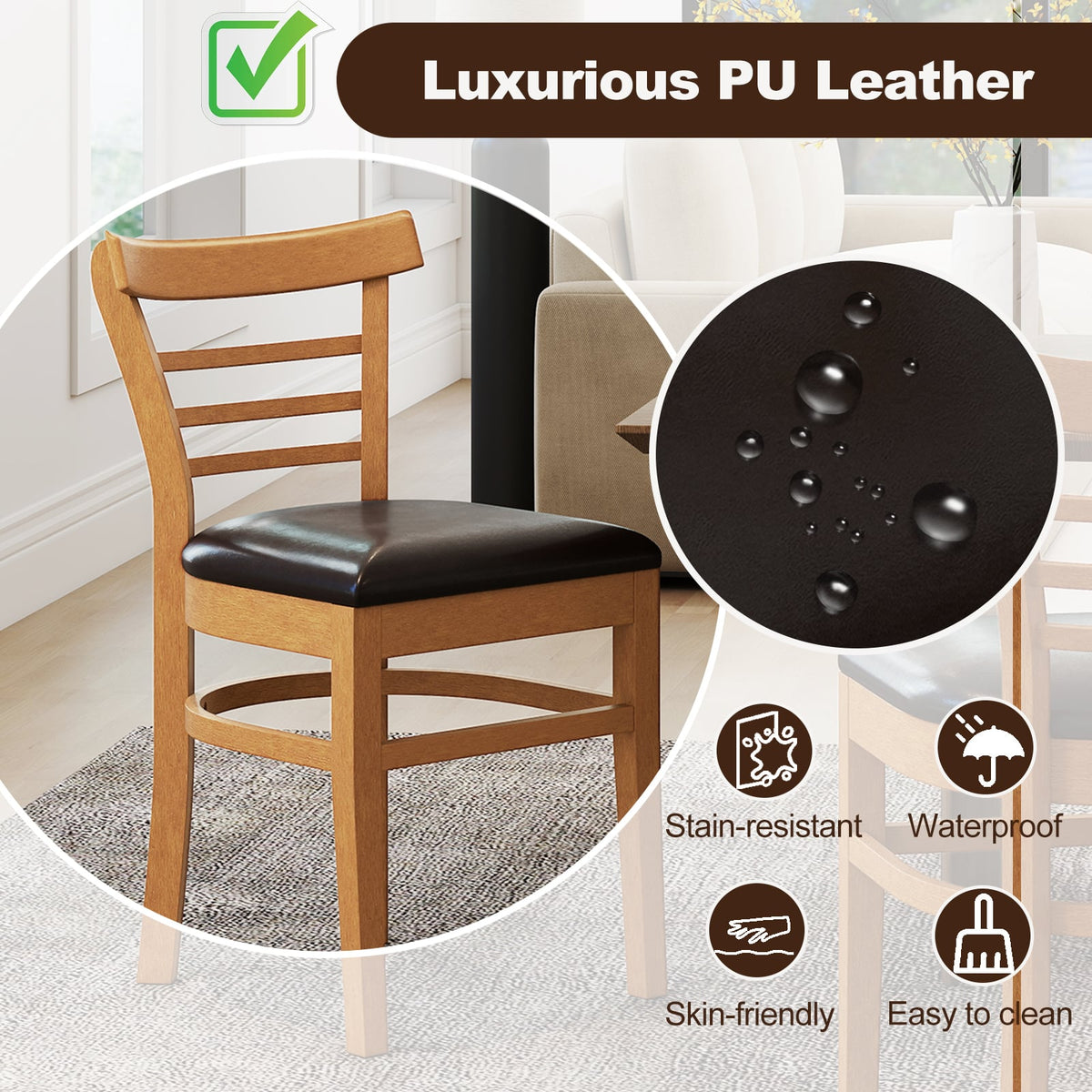 Set of 2 Wooden Dining Chair with Rubber Wood Legs for Restaurant-Brown-Dining Chairs-DECOROLALA