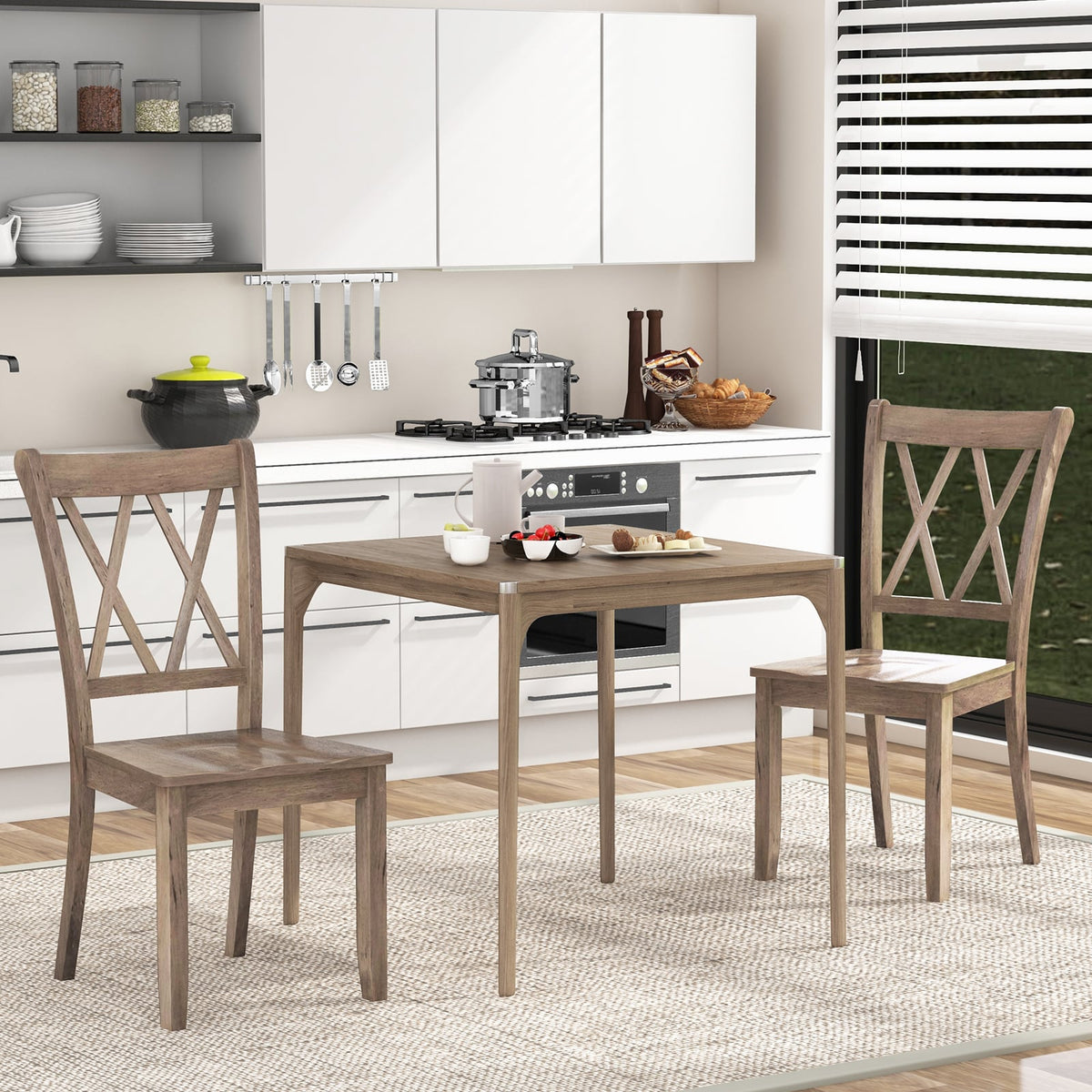 Set of 2 Wooden Dining Chairs Mid Century Farmhouse Retro Kitchen Chairs-Brown-Dining Chairs-DECOROLALA