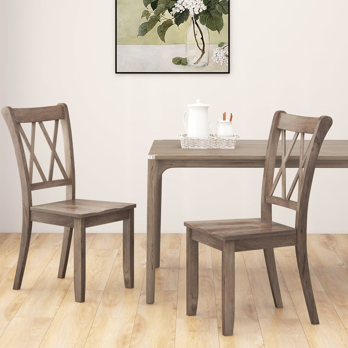 Set of 2 Wooden Dining Chairs Mid Century Farmhouse Retro Kitchen Chairs-Brown-Dining Chairs-DECOROLALA