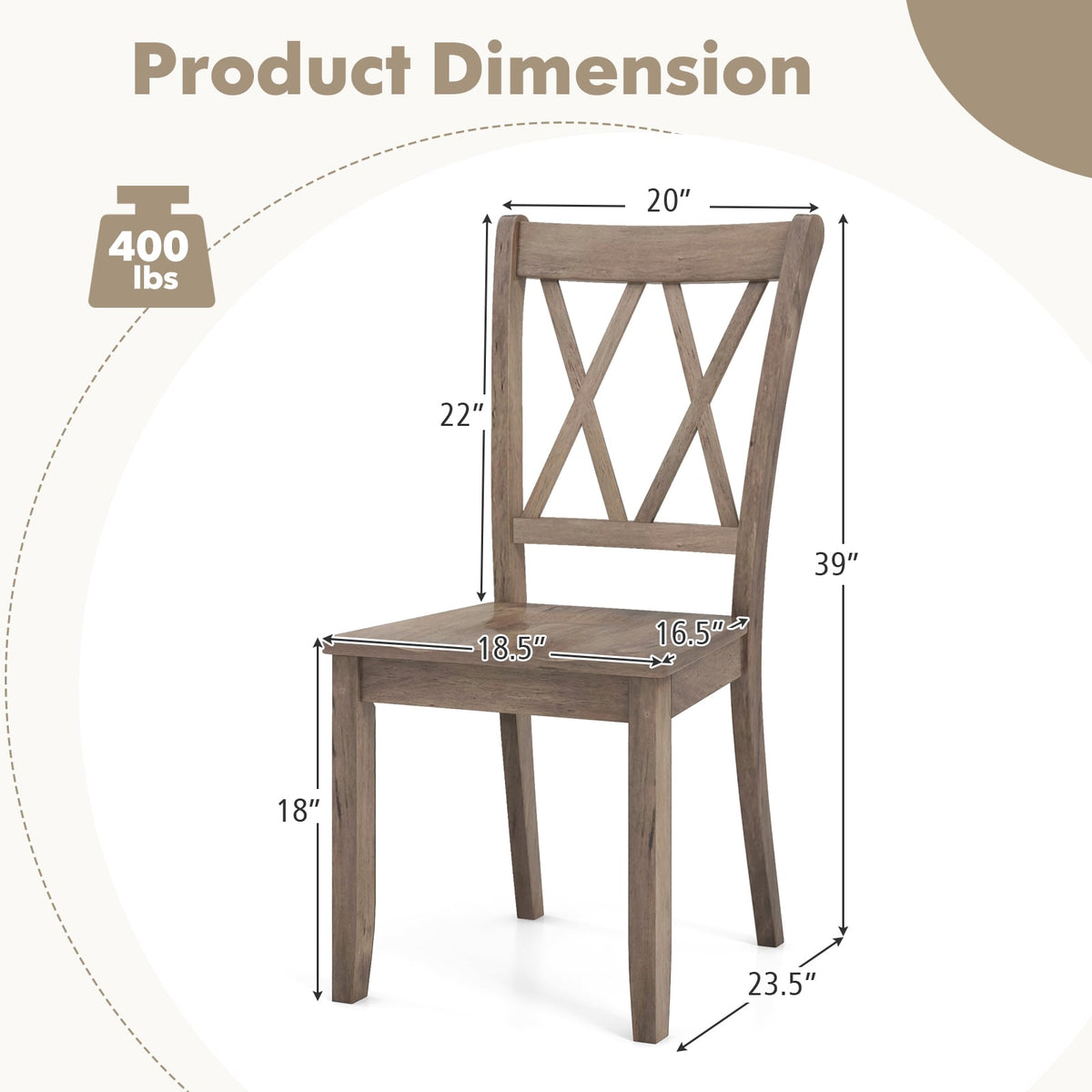 Set of 2 Wooden Dining Chairs Mid Century Farmhouse Retro Kitchen Chairs-Brown-Dining Chairs-DECOROLALA