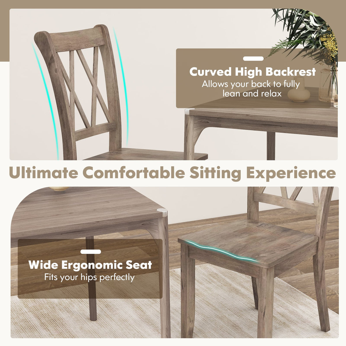Set of 2 Wooden Dining Chairs Mid Century Farmhouse Retro Kitchen Chairs-Brown-Dining Chairs-DECOROLALA