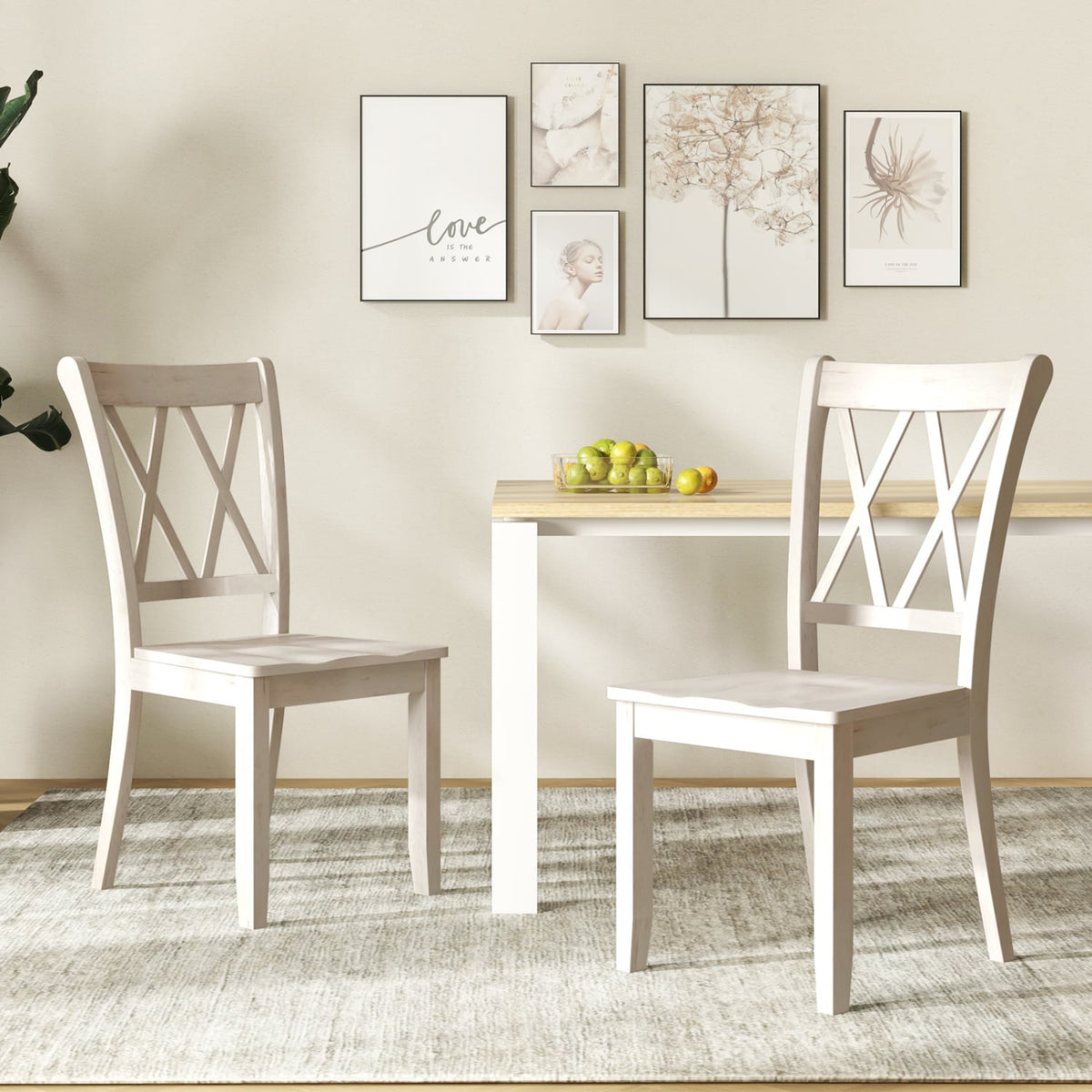 Set of 2 Wooden Dining Chairs Mid Century Farmhouse Retro Kitchen Chairs-White-Dining Chairs-DECOROLALA