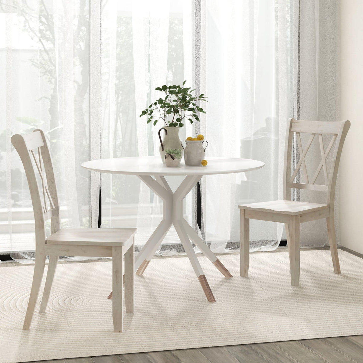 Set of 2 Wooden Dining Chairs Mid Century Farmhouse Retro Kitchen Chairs-White-Dining Chairs-DECOROLALA