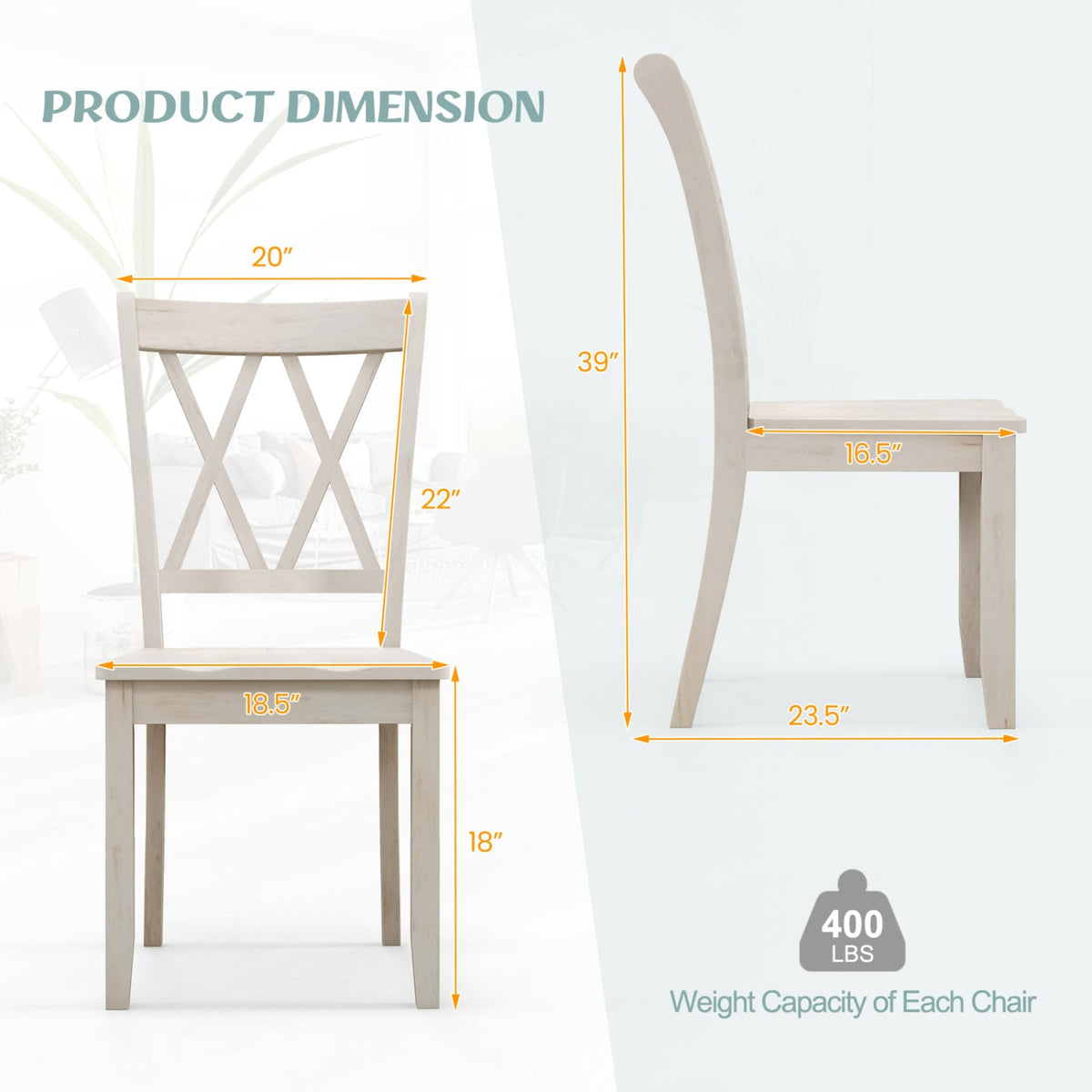 Set of 2 Wooden Dining Chairs Mid Century Farmhouse Retro Kitchen Chairs-White-Dining Chairs-DECOROLALA