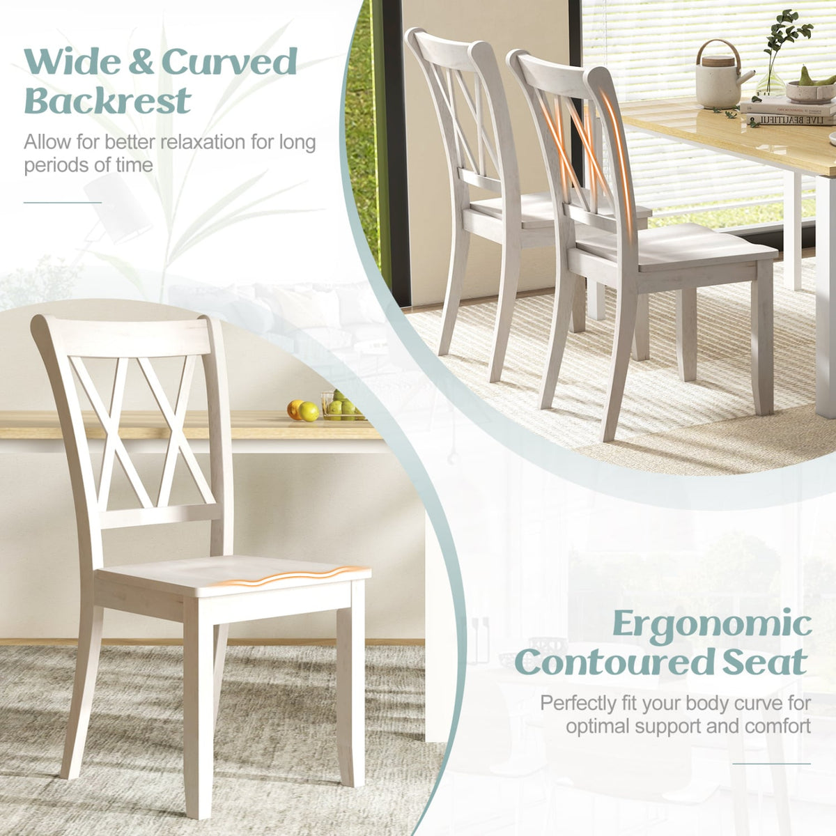 Set of 2 Wooden Dining Chairs Mid Century Farmhouse Retro Kitchen Chairs-White-Dining Chairs-DECOROLALA