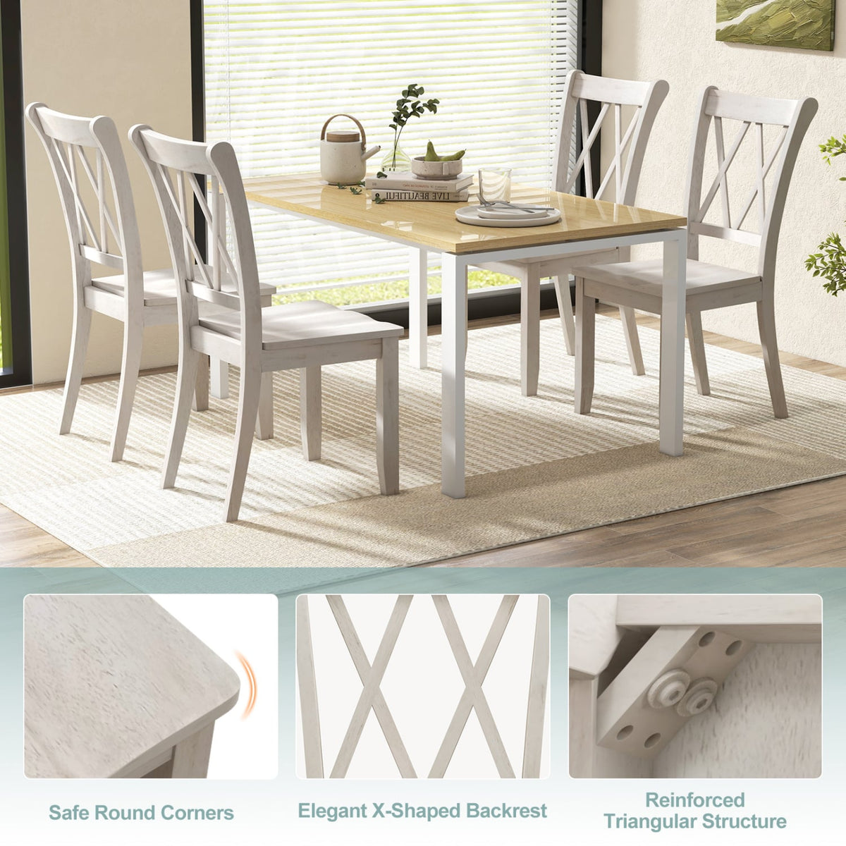 Set of 2 Wooden Dining Chairs Mid Century Farmhouse Retro Kitchen Chairs-White-Dining Chairs-DECOROLALA