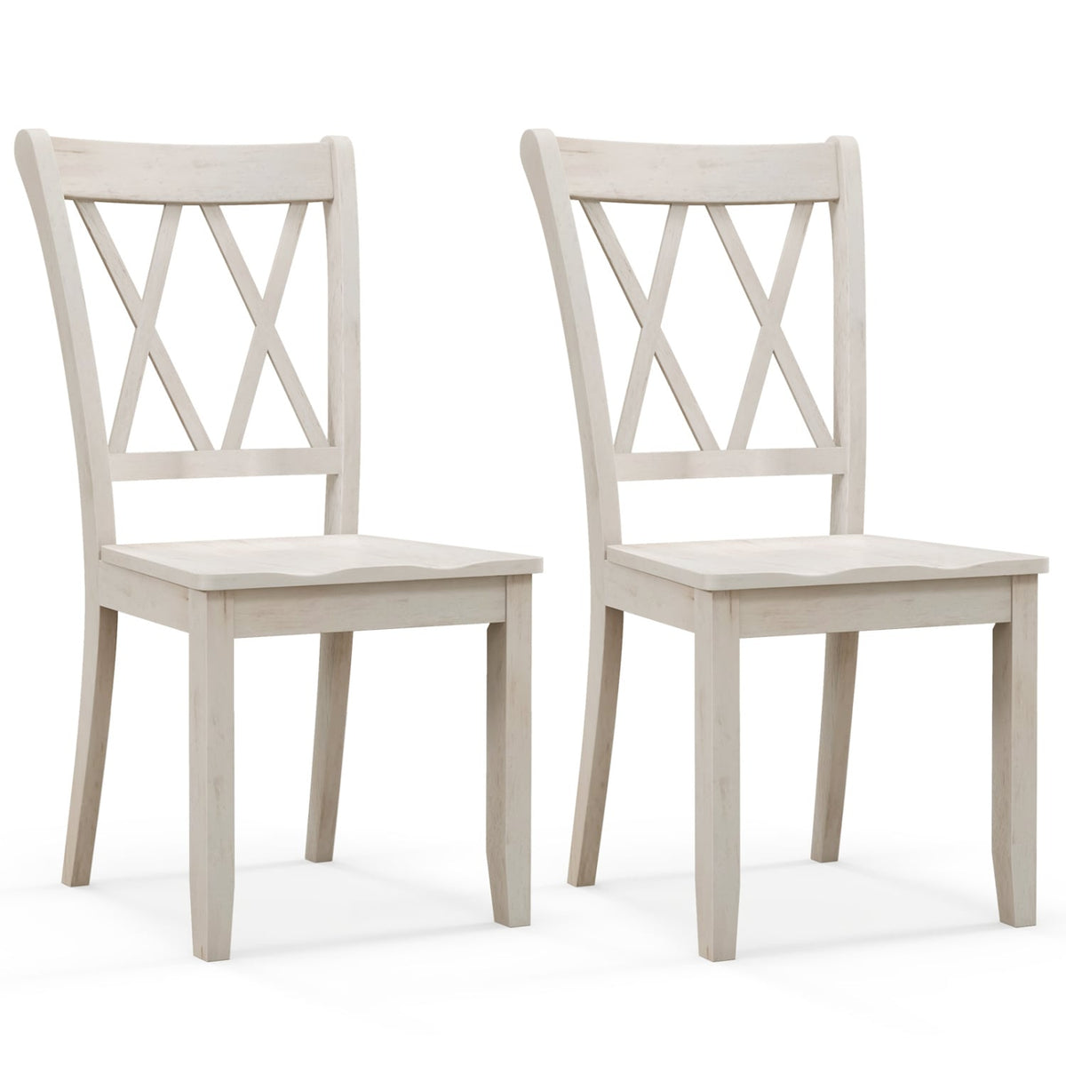 Set of 2 Wooden Dining Chairs Mid Century Farmhouse Retro Kitchen Chairs-White-Dining Chairs-DECOROLALA