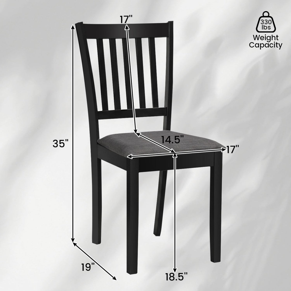 Set of 2 Wooden Dining Chairs Upholstered Kitchen Chairs with Rubber Wood Frame-Black-Dining Chairs-DECOROLALA