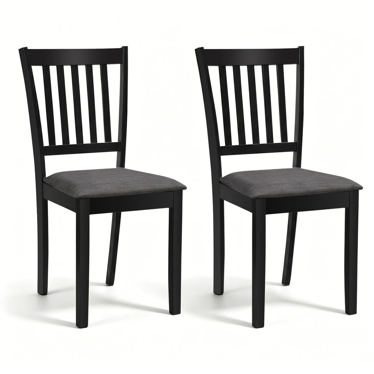Set of 2 Wooden Dining Chairs Upholstered Kitchen Chairs with Rubber Wood Frame-Black-Dining Chairs-DECOROLALA