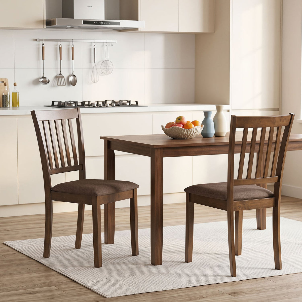 Set of 2 Wooden Dining Chairs Upholstered Kitchen Chairs with Rubber Wood Frame-Brown-Dining Chairs-DECOROLALA