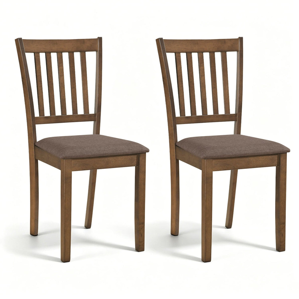 Set of 2 Wooden Dining Chairs Upholstered Kitchen Chairs with Rubber Wood Frame-Brown-Dining Chairs-DECOROLALA