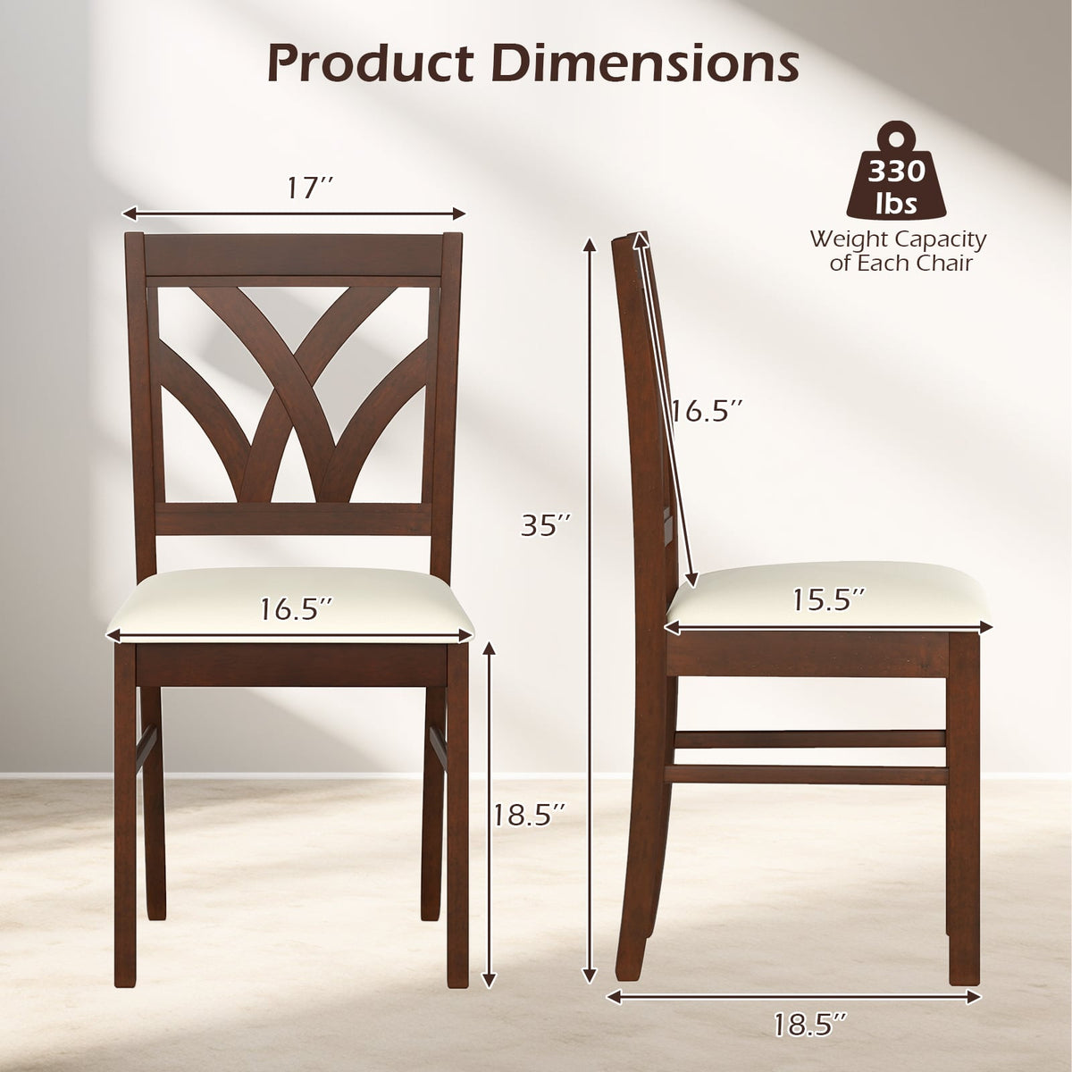Set of 2 Wooden Dining Chairs Upholstered with Hollowed Backrest and Soft Padded Seat-Brown-Dining Chairs-DECOROLALA