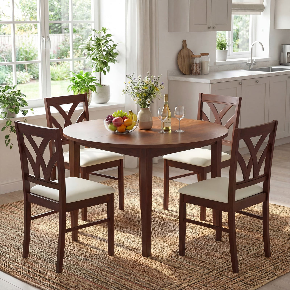 Set of 2 Wooden Dining Chairs Upholstered with Hollowed Backrest and Soft Padded Seat-Brown-Dining Chairs-DECOROLALA