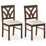 Set of 2 Wooden Dining Chairs Upholstered with Hollowed Backrest and Soft Padded Seat-Brown-Dining Chairs-DECOROLALA