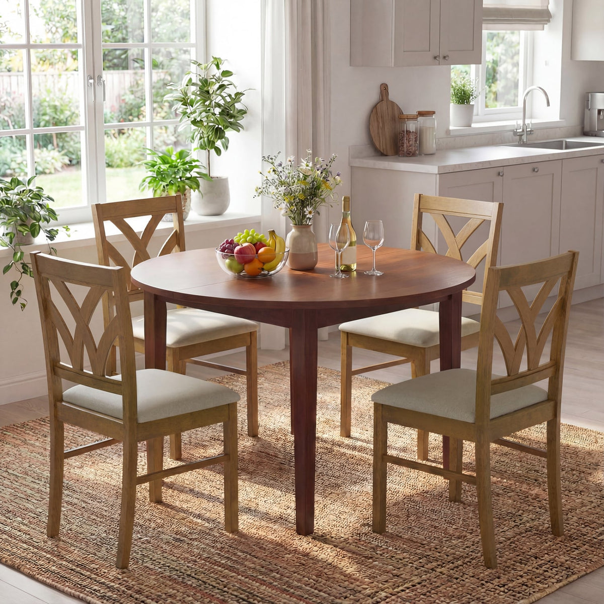 Set of 2 Wooden Dining Chairs Upholstered with Hollowed Backrest and Soft Padded Seat-Oak-Dining Chairs-DECOROLALA