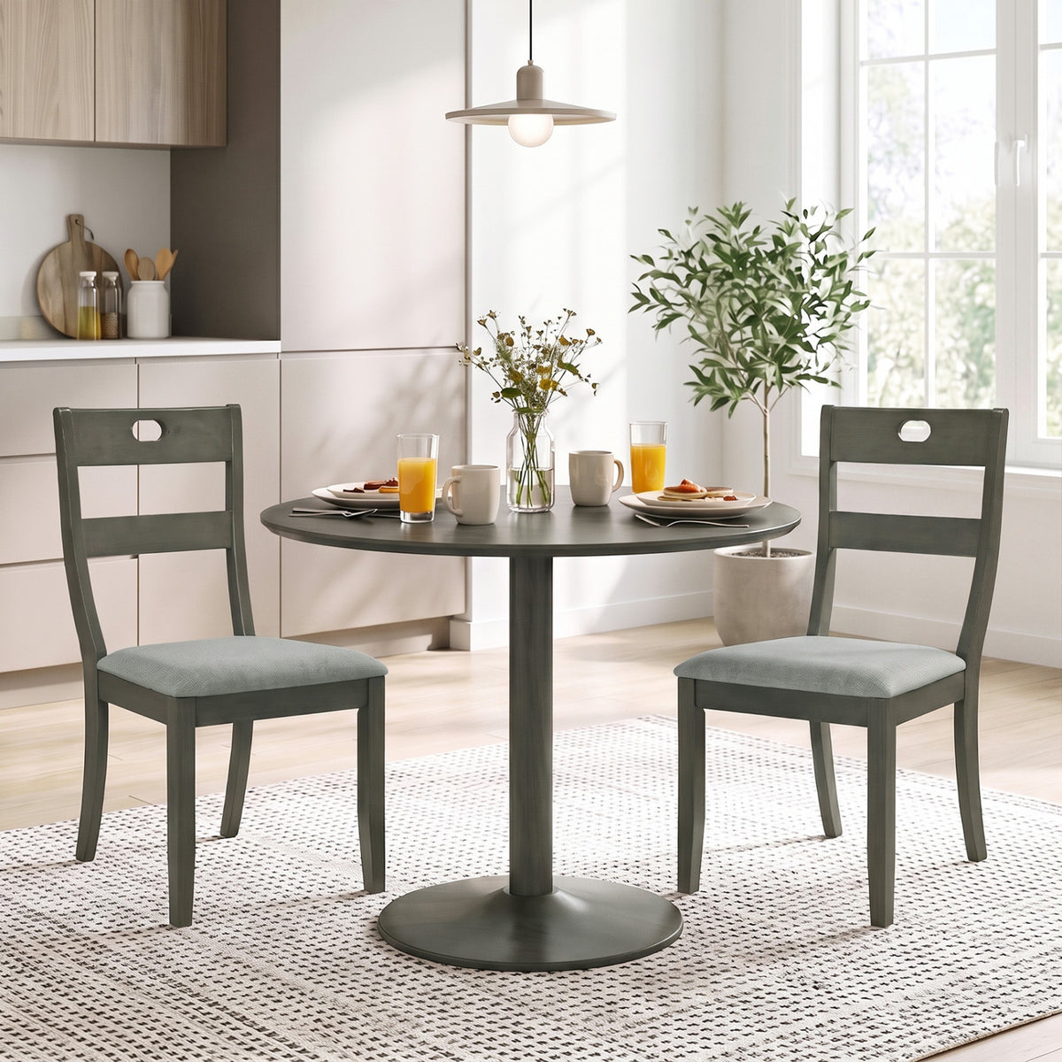 Set of 2 Wooden Dining Chairs with Padded Seats and Rubber Wood Frame-Gray-Dining Chairs-DECOROLALA