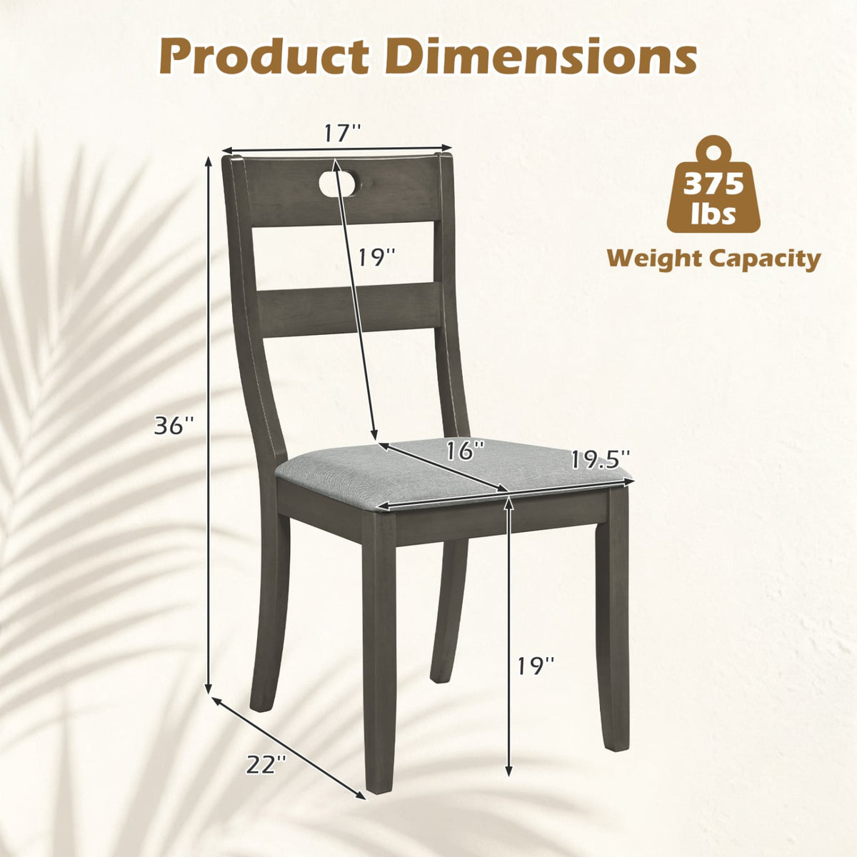 Set of 2 Wooden Dining Chairs with Padded Seats and Rubber Wood Frame-Gray-Dining Chairs-DECOROLALA