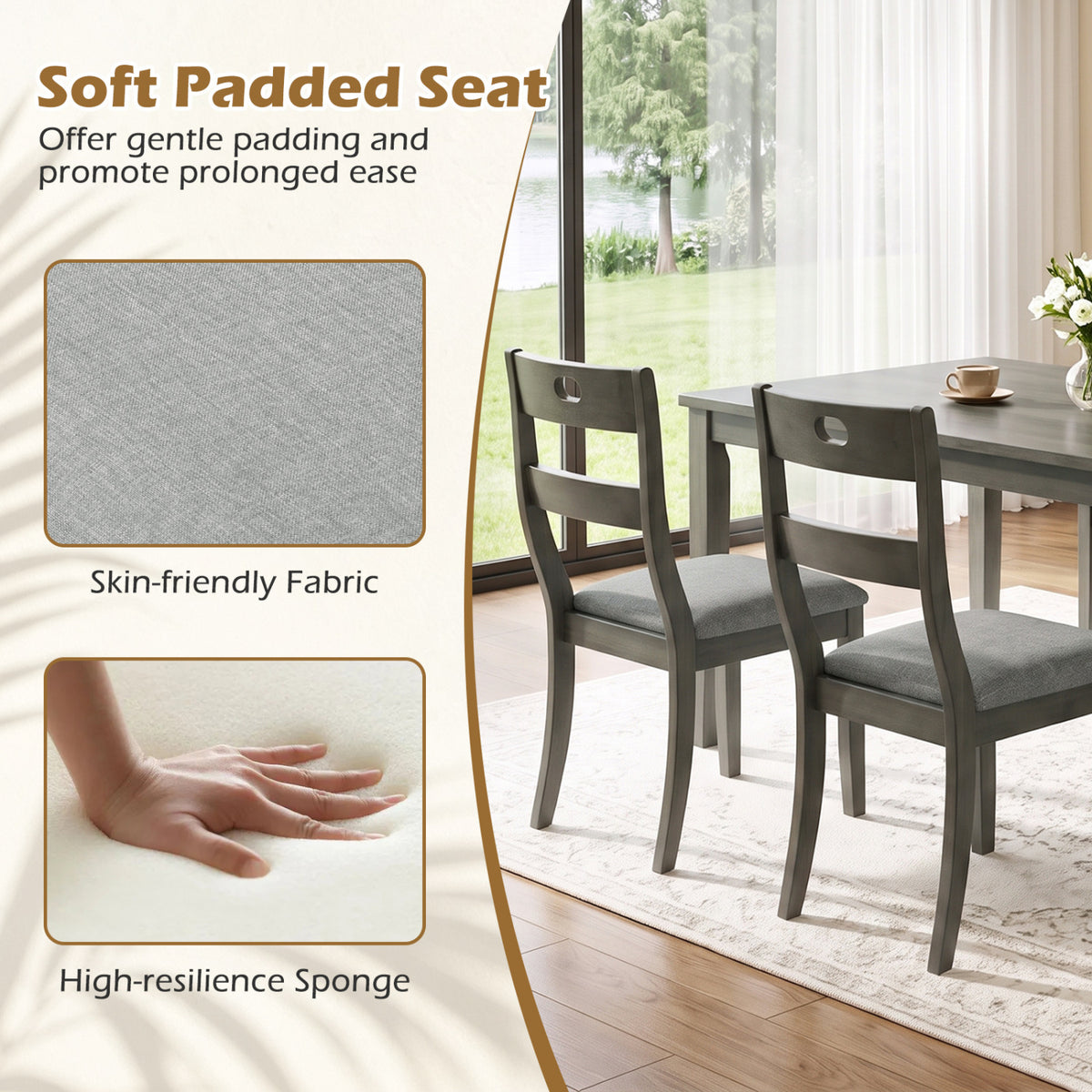 Set of 2 Wooden Dining Chairs with Padded Seats and Rubber Wood Frame-Gray-Dining Chairs-DECOROLALA