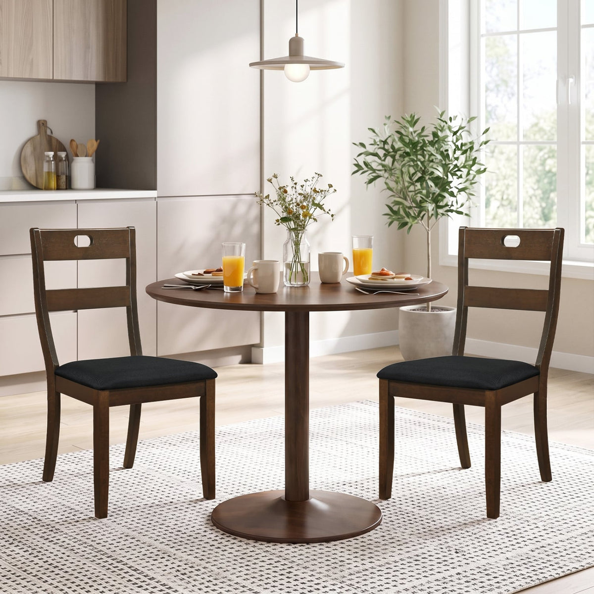 Set of 2 Wooden Dining Chairs with Padded Seats and Rubber Wood Frame-Walnut-Dining Chairs-DECOROLALA