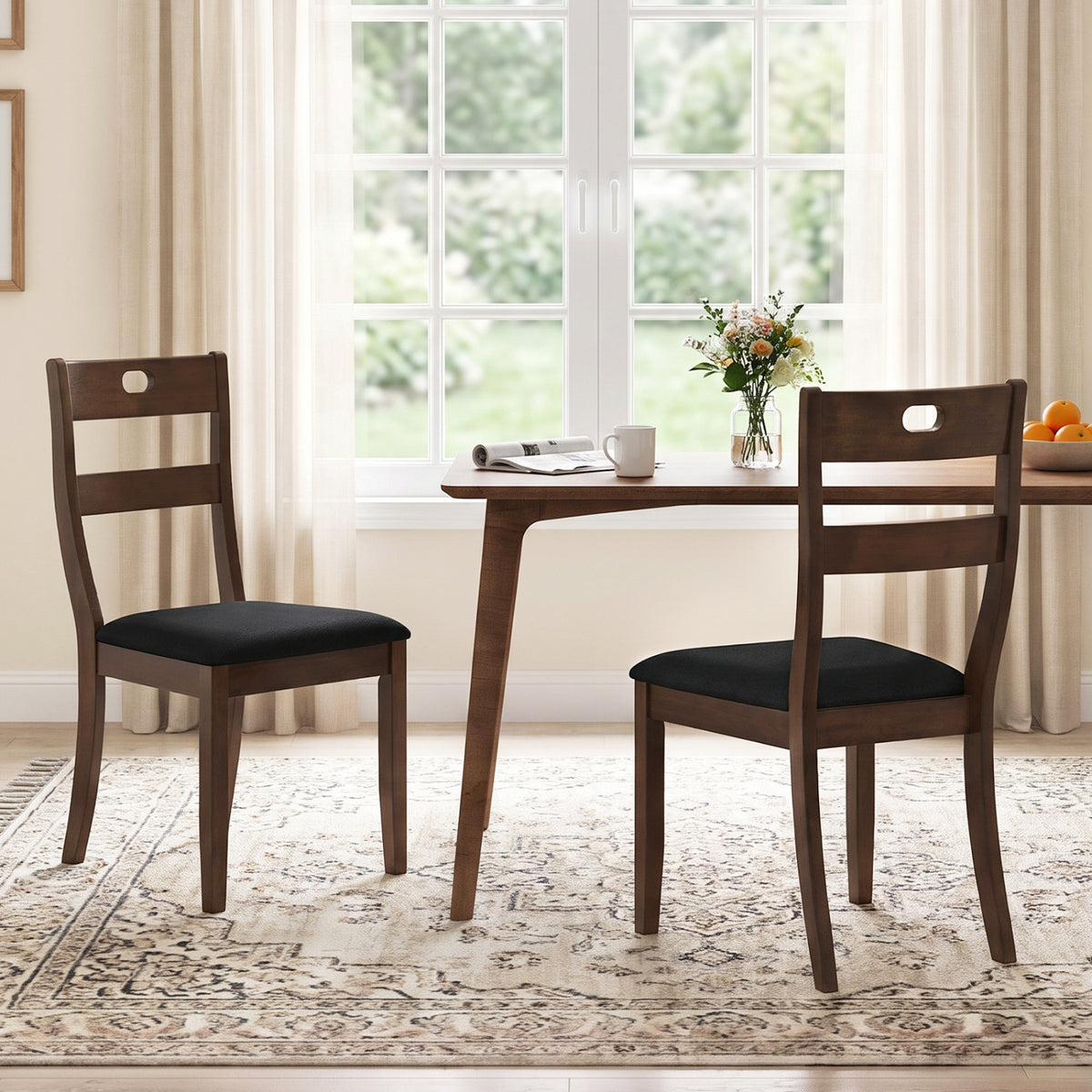 Set of 2 Wooden Dining Chairs with Padded Seats and Rubber Wood Frame-Walnut-Dining Chairs-DECOROLALA