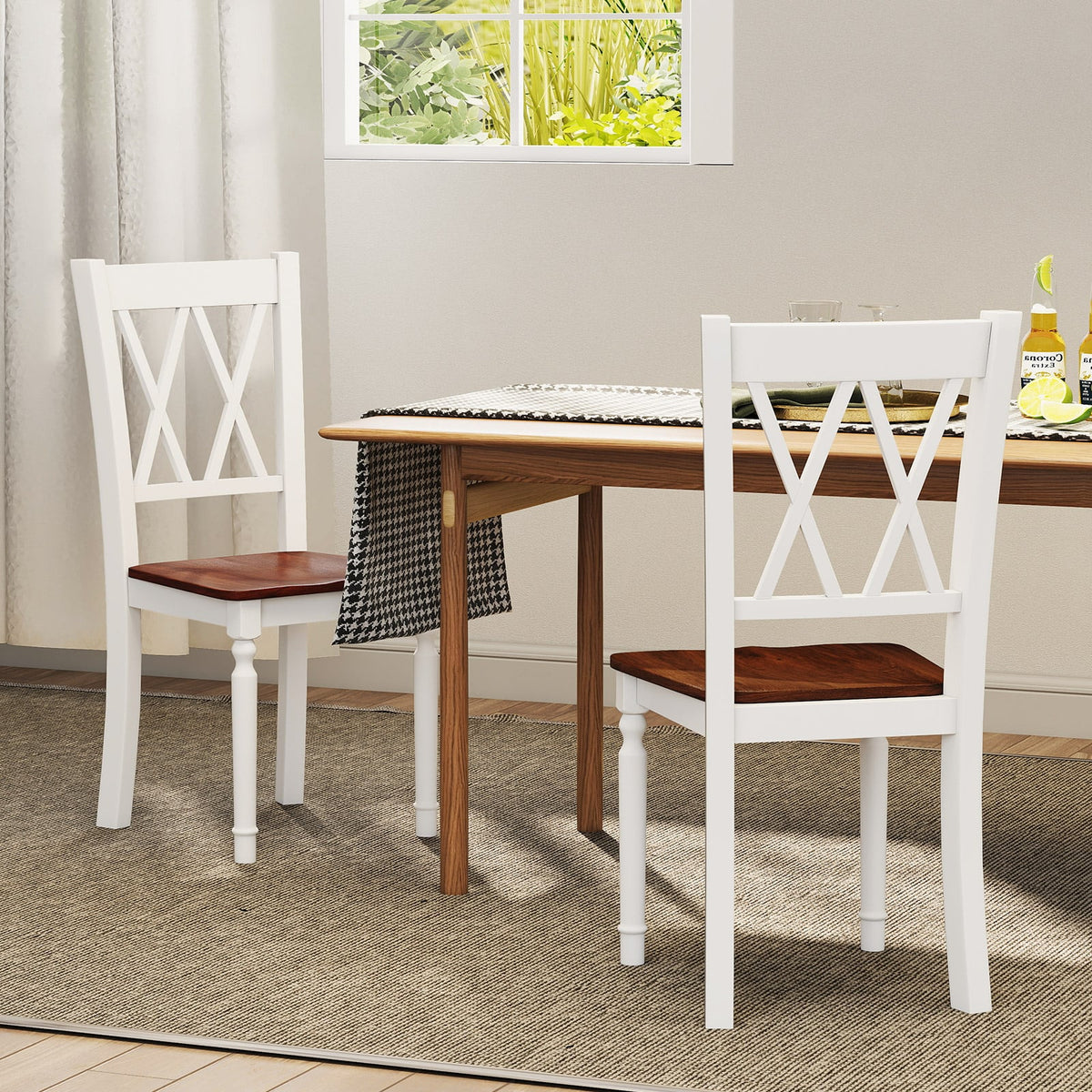 Set of 2 Wooden Farmhouse Kitchen Chairs with Rubber Wood Seat-2 Pieces-Dining Chairs-DECOROLALA