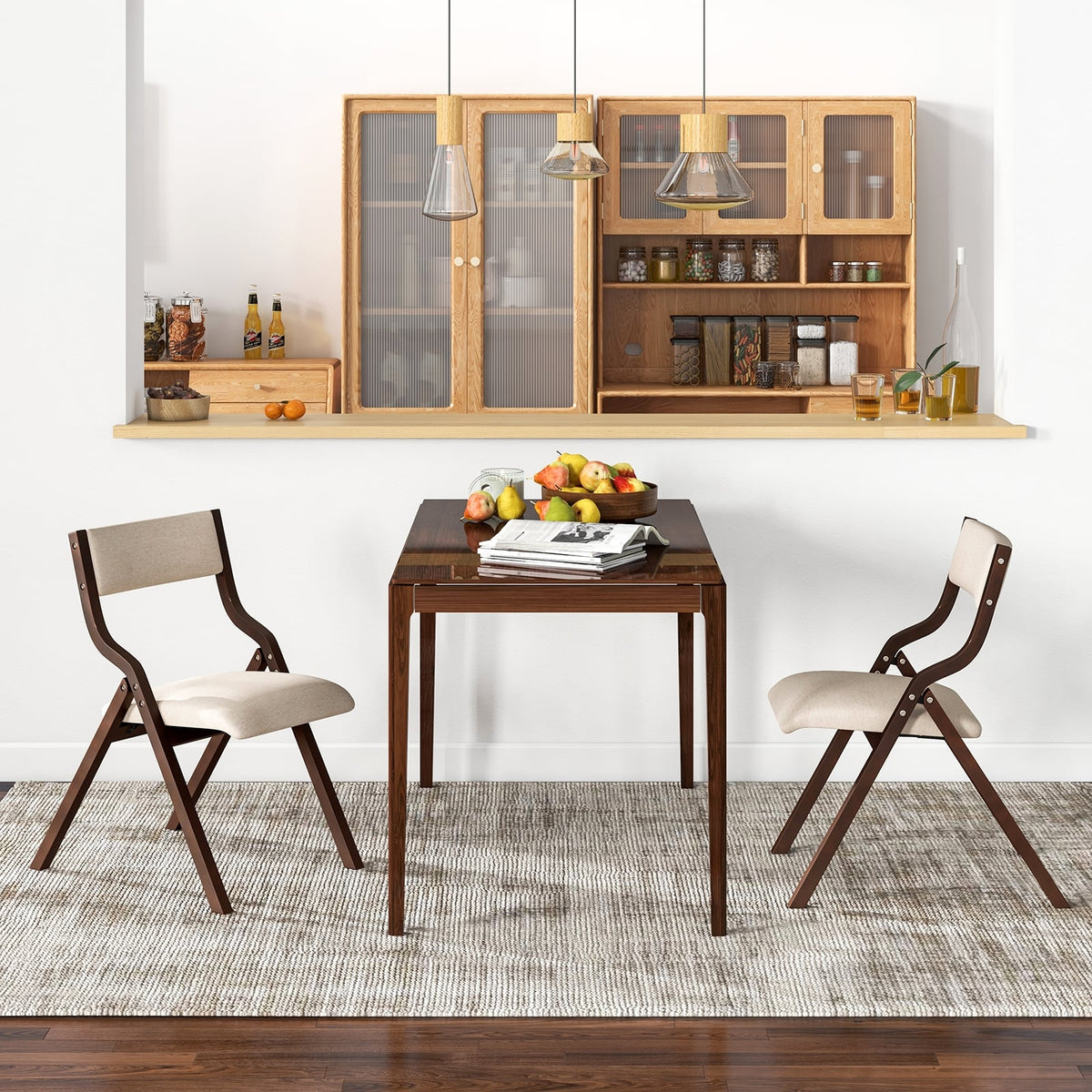 Set of 2 Wooden Folding Dining Chair with Linen Fabric Padded Seat and Backrest-Coffee-Dining Chairs-DECOROLALA