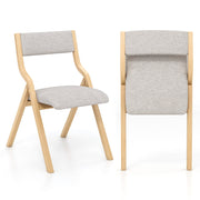 Set of 2 Wooden Folding Dining Chair with Linen Fabric Padded Seat and Backrest-Natural-Dining Chairs-DECOROLALA