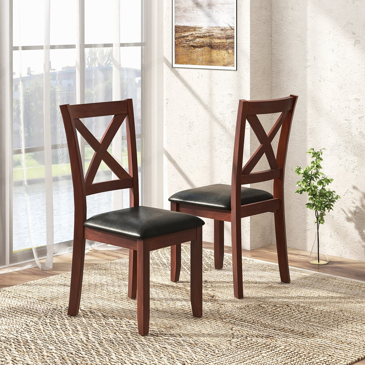 Set of 2 Wooden Kitchen Dining Chair with Padded Seat and Rubber Wood Legs-Black-Dining Chairs-DECOROLALA