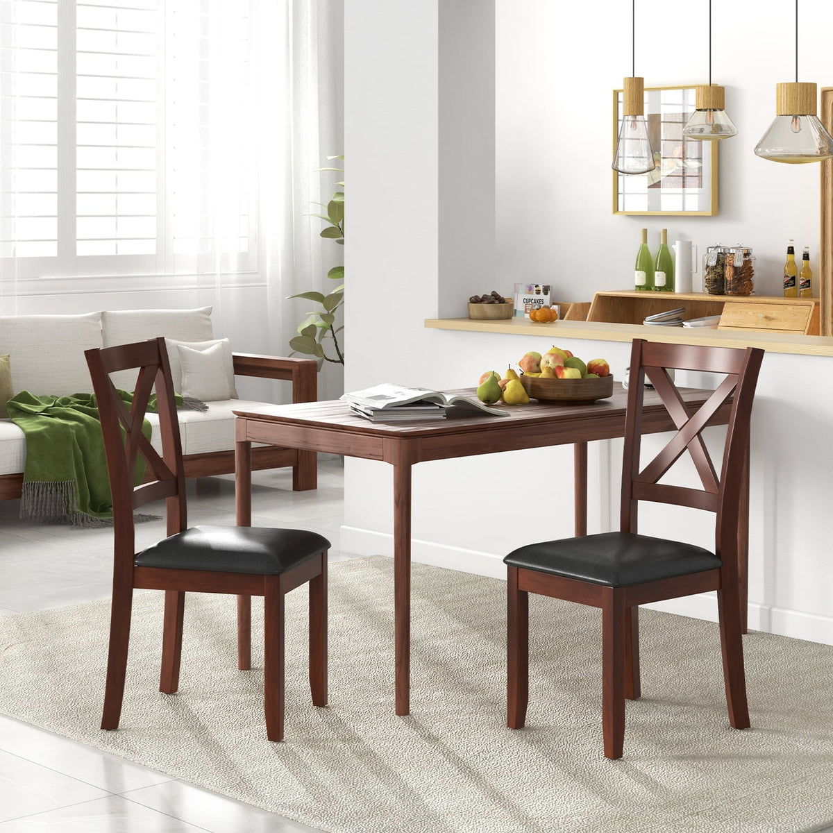 Set of 2 Wooden Kitchen Dining Chair with Padded Seat and Rubber Wood Legs-Black-Dining Chairs-DECOROLALA