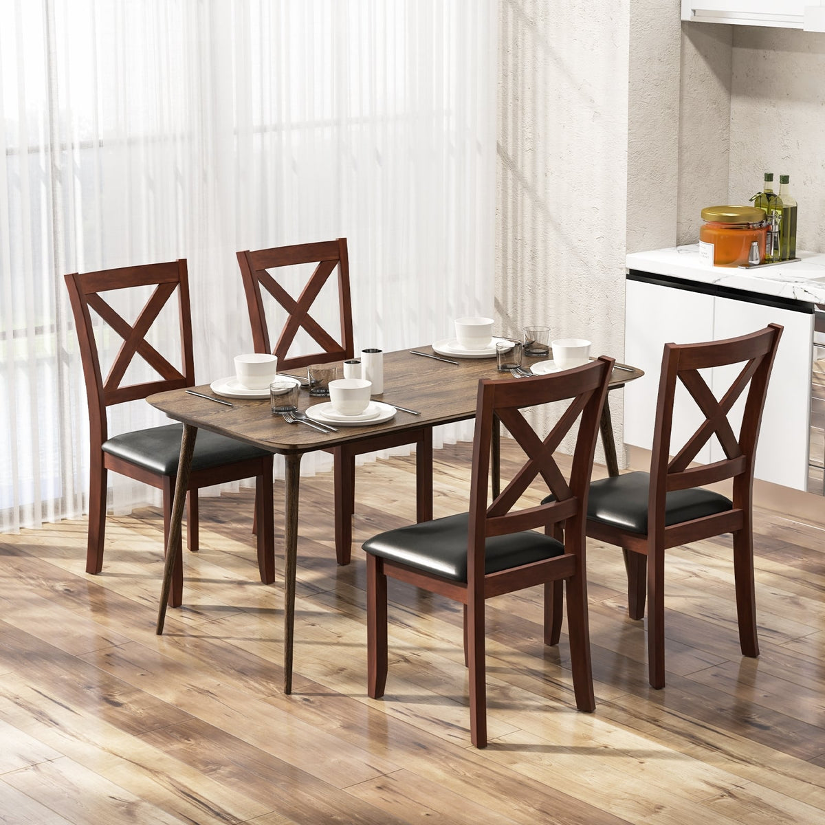 Set of 2 Wooden Kitchen Dining Chair with Padded Seat and Rubber Wood Legs-Black-Dining Chairs-DECOROLALA